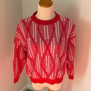 SHEIN Red and White Patterned Knit Sweater